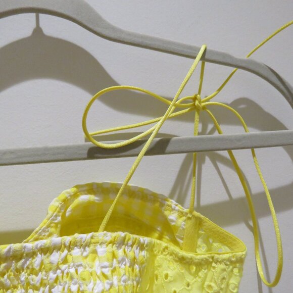 URBAN OUTFITTERS Sweet On You Gingham Eyelet Lace Bustier Top Yellow Cottage NWT - Picture 9 of 10